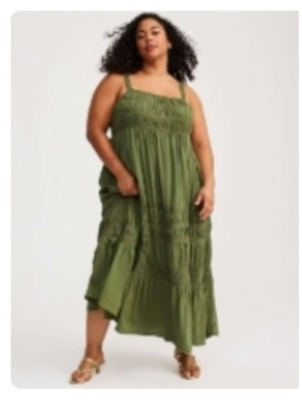 Square neck lace inset olive color maxi Torrid dress